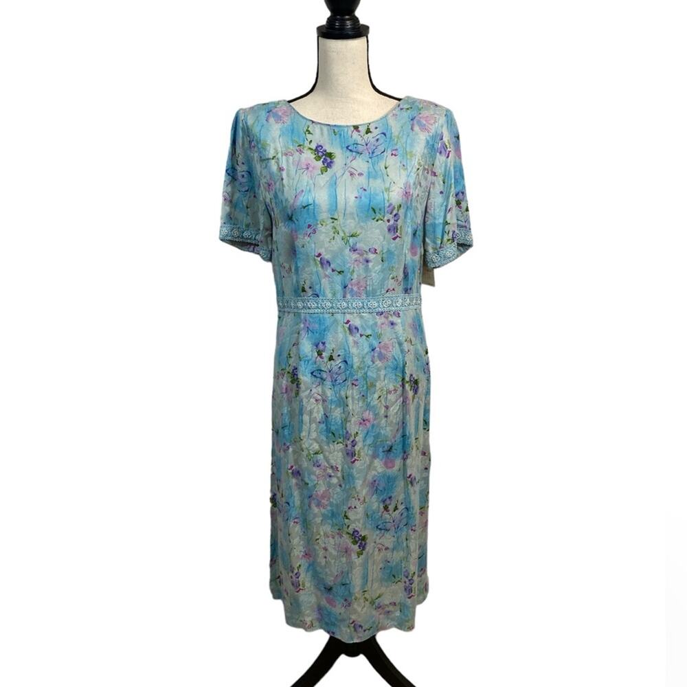 NWT Vintage Sarah Elizabeth Aqua Watercolor Midi Dress Size 8